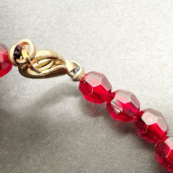 Vintage Red Beaded Necklace Wine Beads Scarlet Red Beads - Picture 9 of 10